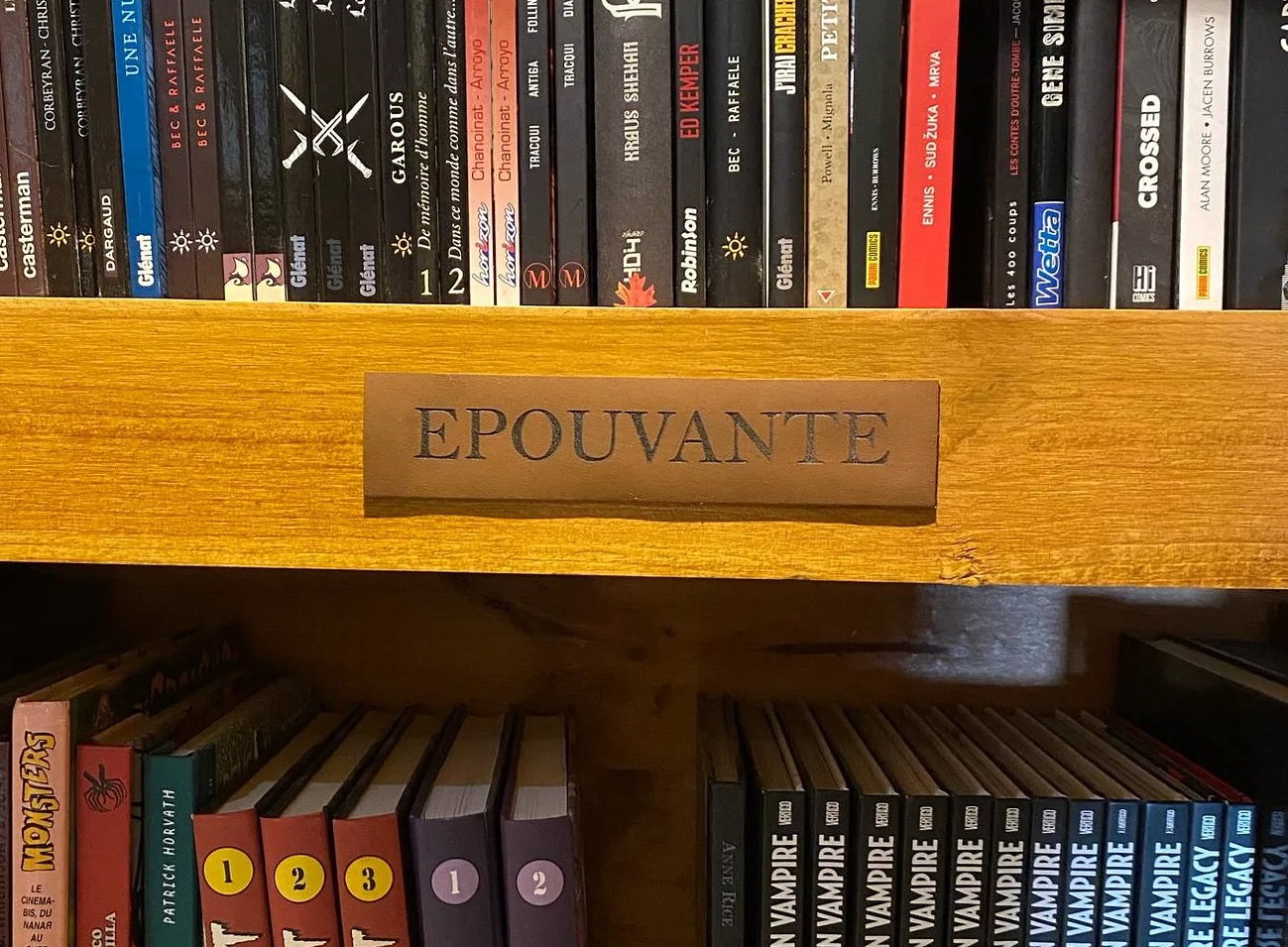 Thème gravé sur cuir pour une bibliothèque